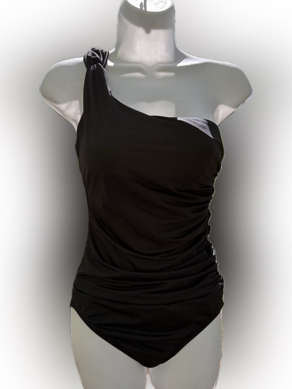 One-Shoulder Black Ruched Swim Suit